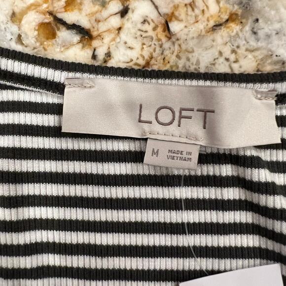 NWT LOFT Ribbed Caper & White Striped Raglan Scoop Neck Tee - Picture 7 of 10